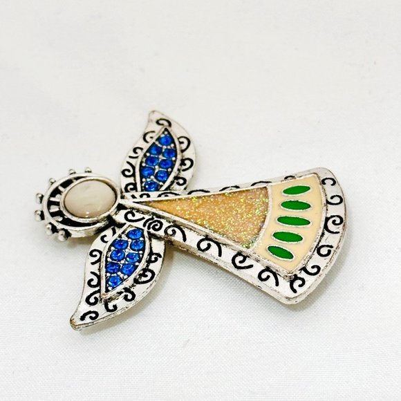 Angel Brooch w/Blue Rhinestone Silver Tone - Picture 2 of 6